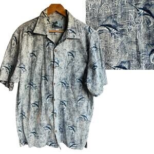AFCO Bluewater Fishing Fish Swordfish Hawaiian Camp Aloha Shirt Size LARGE